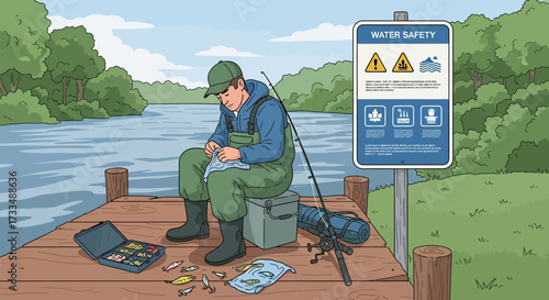 Preparing for Tranquil Fishing: A Moment of Quiet Anticipation by the Lake