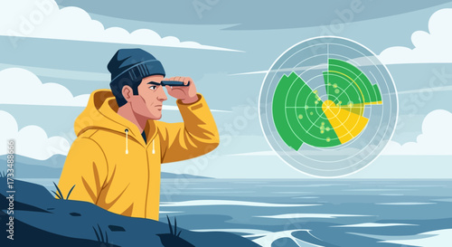 Coastal Radar Vigilance: A Mariner Scans the Horizon with Advanced Technology