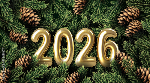 Christmas and New Year card with fir tree branches 