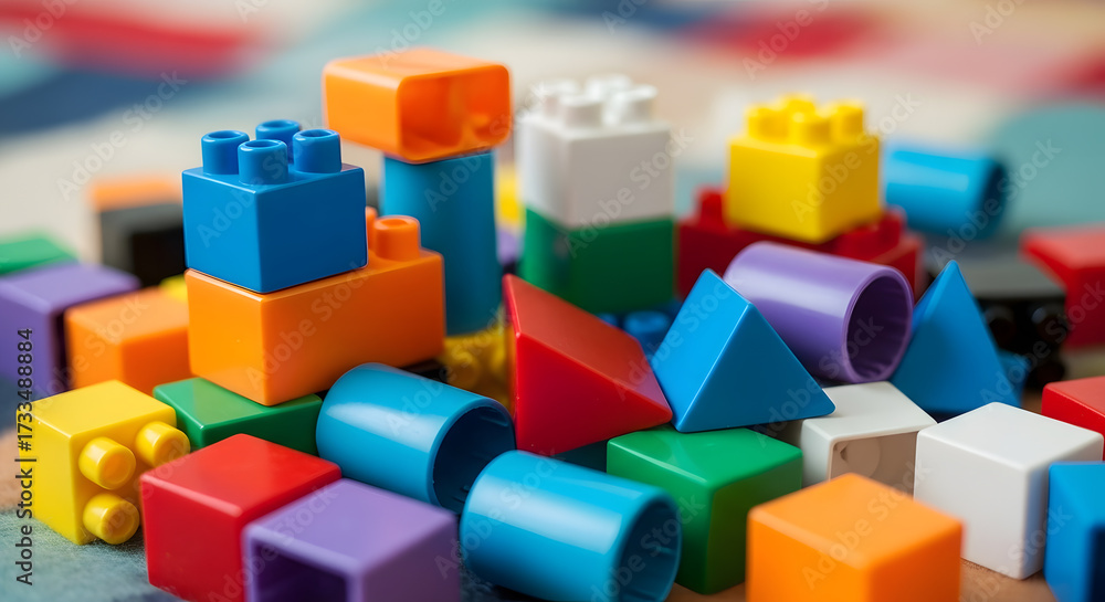 Obraz premium Artistic Photo of Scattered Toy Blocks in Abstract Composition