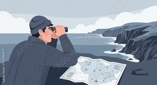 Coastal Navigation: A Mariner's Vigil Overlooking Dramatic Cliffs and Ocean Vista