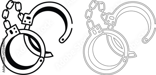 Handcuffs black silhouette icon vector illustration.Handcuffs crime vector silhouette logo illustration handcuffs logo icon silhouette vector, police handcuff silhouette vector, handcuffs arrest 