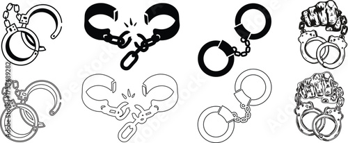 Handcuffs black silhouette icon vector illustration.Handcuffs crime vector silhouette logo illustration handcuffs logo icon silhouette vector, police handcuff silhouette vector, handcuffs arrest 