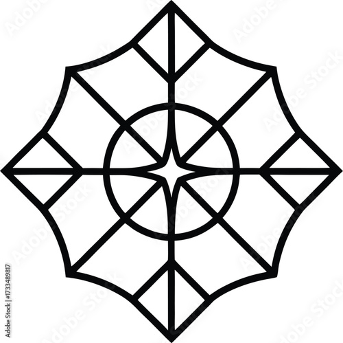 minimalist abstract geometry of gothic rose window illustration on transparent background