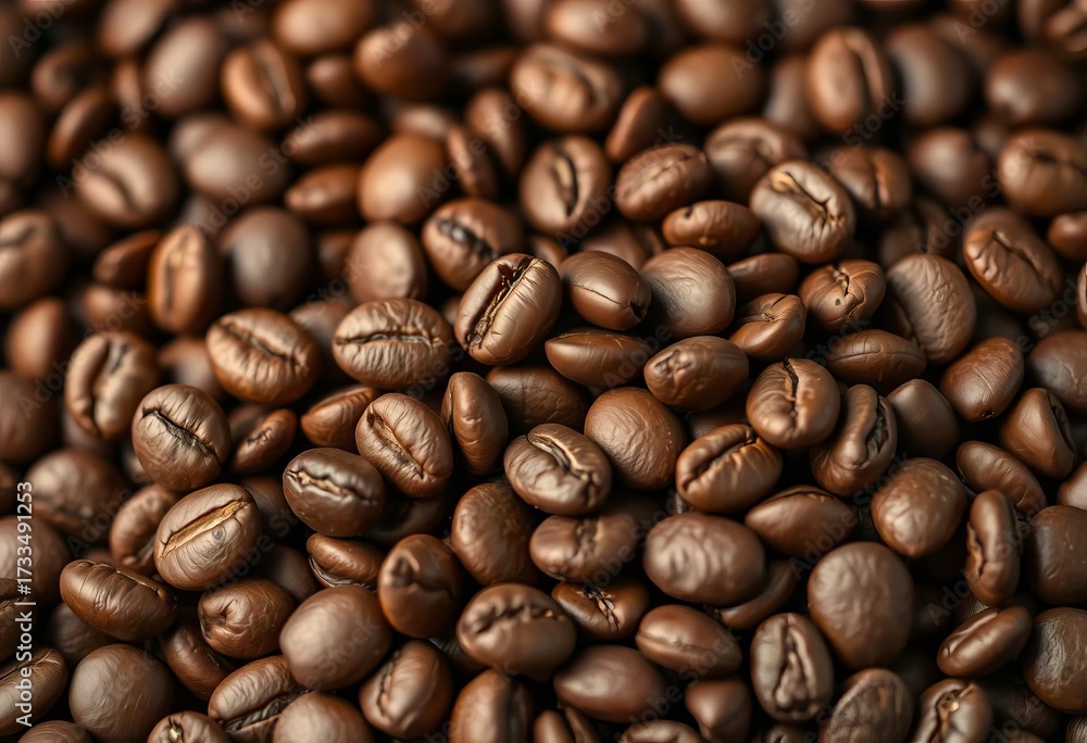 Fototapeta premium Close-up of roasted coffee beans, rich brown hues, espresso, detail