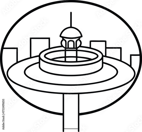 minimalist aerial drawing of futuristic concentric illustration on transparent background