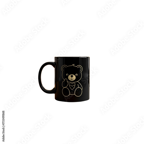 Black Ceramic Mug with Cute Teddy Bear Design | Stylish Coffee Cup for Gift and Decoration.