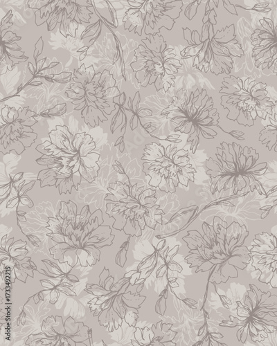 Seamless Retro Floral On Gray Background