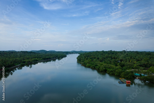 Aerial drone view of the Kerala backwaters, beautiful nature landscape scenery from Kannur