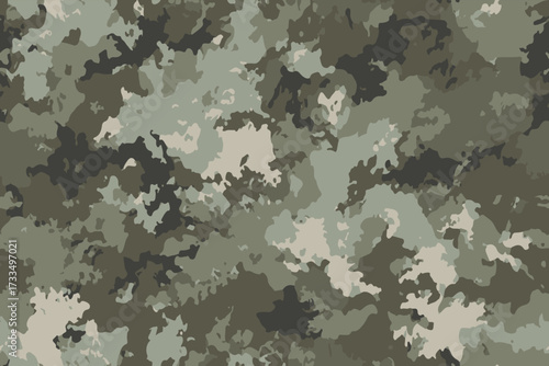 An olive green camouflage pattern with subtle hints of dark gray and beige, suitable for military or army uniforms.Designed in woodland style, this realistic textile texture is perfect for military.