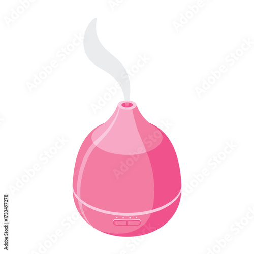 Elegant pink essential oil diffuser emitting fragrant steam for aromatherapy relaxation and zen wellbeing at home or spa setting