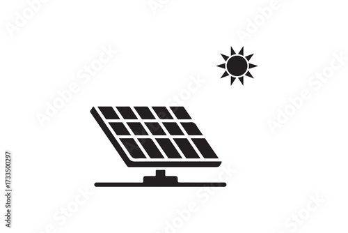 Solar panel and sun icon isolated on white background representing clean energy
