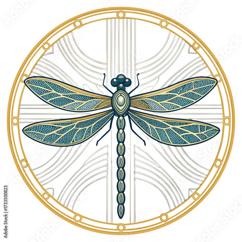Golfer swings club on a golf course emblem. in detailed view.