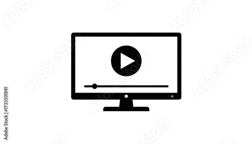 Simple video playback icon on computer monitor