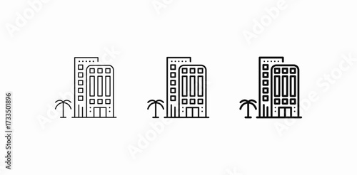 tropical city buildings icon sign vector