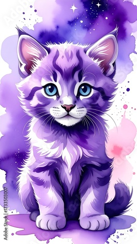Purple kitten in watercolor