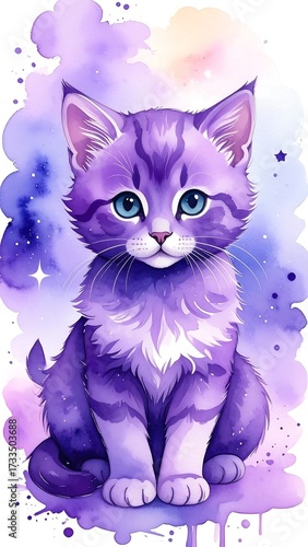 Purple kitten, watercolor style