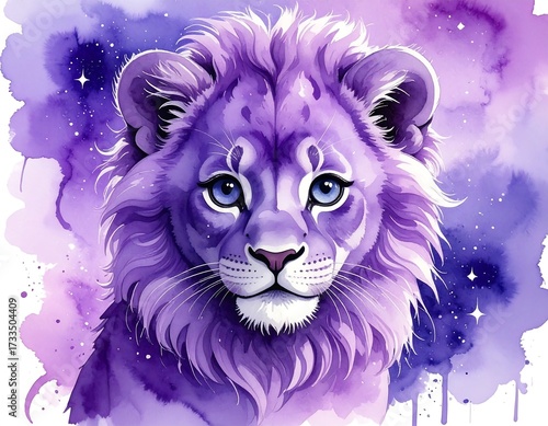 Purple lion cub, starry backdrop
