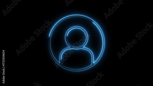 Glowing neon user avatar rotating on black background for futuristic and technological presentations