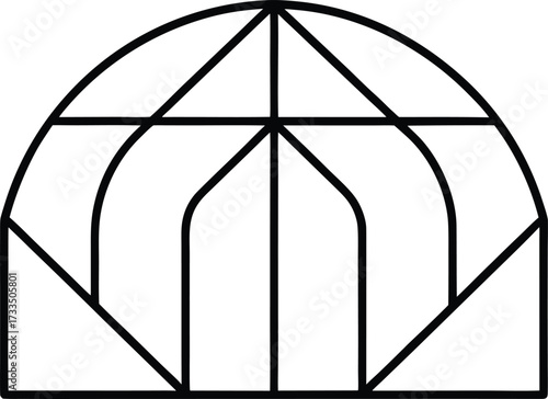 Minimalist linear drawing of futuristic concentric hub illustration on transparent background