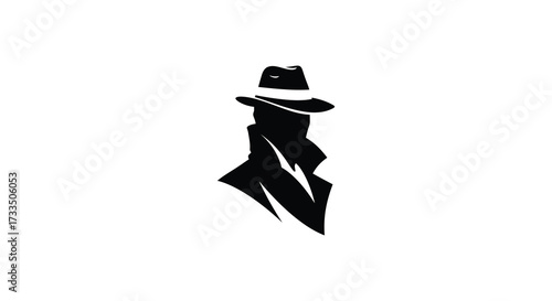 Mysterious Silhouette of a Man in Hat and Coat in Black and White