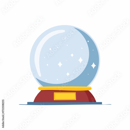 A clear crystal ball rests on a red and gold stand, suggesting fortune-telling or mystical insight.