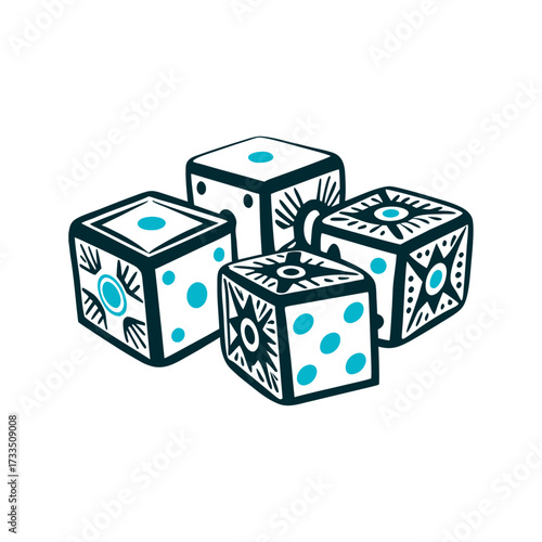Wampum Dice Set, Native American Game Pieces Wampum Dice Set of six marked bone or shell dice in a cluster