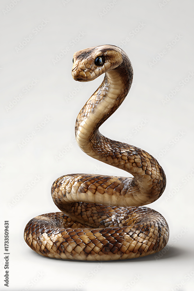 Fototapeta premium Realistic depiction of a snake coiled on a smooth surface, showcasing intricate scales and expression