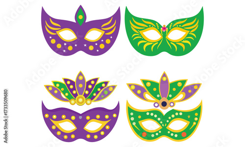 Mardi Gras Masks – Carnival Costume Party Masquerade Decor in Purple, Green, and Gold
