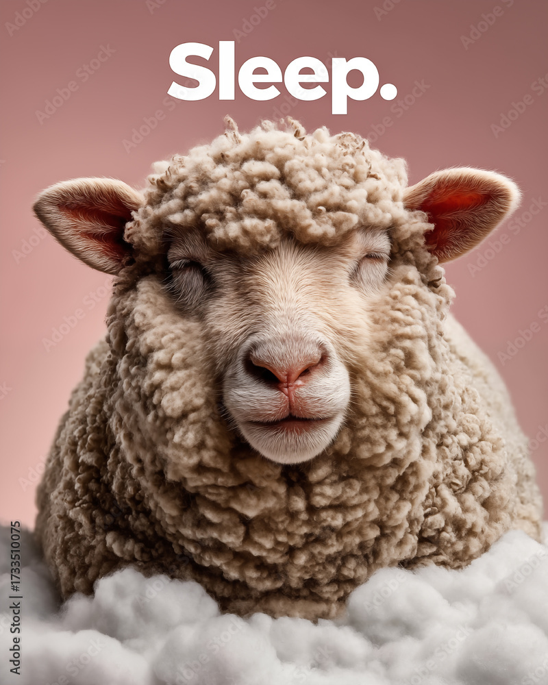 Obraz premium Sheep with the word sleep on a pink background