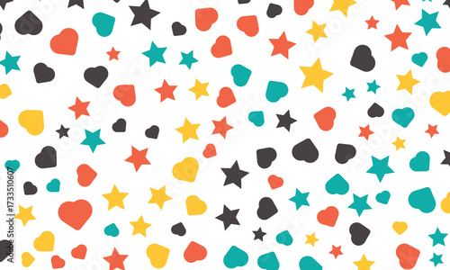Seamless pattern colorful background. little white stars and hearts. vector texture. trend print for textiles and wallpaper.