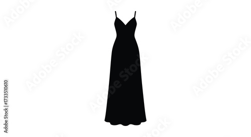 Elegant Black Evening Gown Silhouette on White Background for Fashion Design