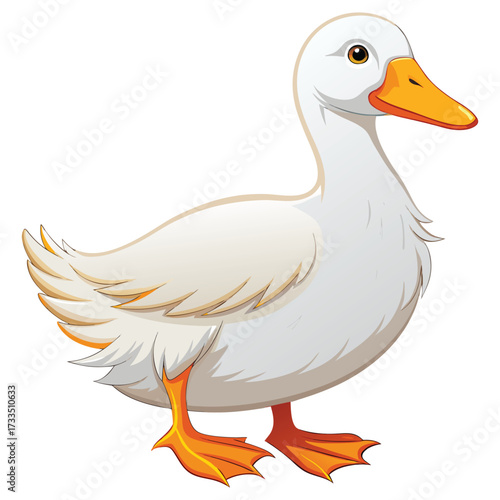Snowy White Duck. Elegant Pure Feather Duck. Ivory Plumage Waterfowl. Graceful White Duck Vector. Crystal Feather Duck. Duck concept, Duck cartoon, Duck icon, Duck art, Duck topics, Duck doodle,