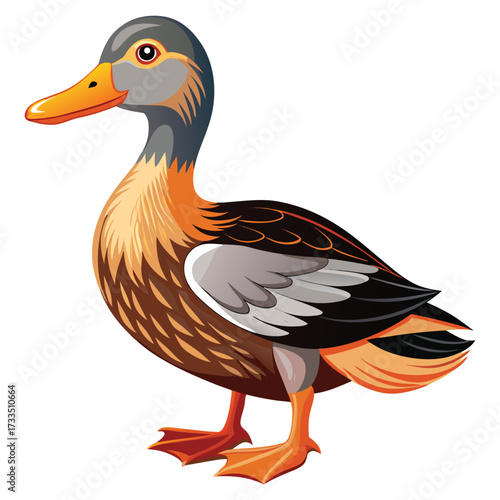 Autumn Feathered Duck. Amber Wing Duck Vector. Rustic Plumage Waterfowl. Golden-Brown Duck Illustration. Wildwood Feather Duck. Duck concept, Duck cartoon, Duck icon, Duck Vector, Duck topics, Duck,