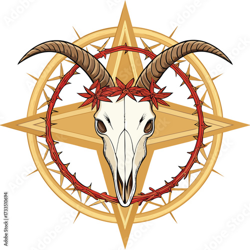 Egyptian pharaoh headdress emblem with laurel wreath.