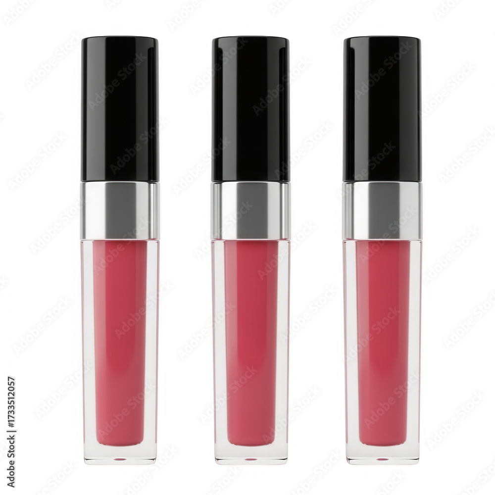 Obraz premium Pink liquid lipsticks with black caps isolated on a transparent background
