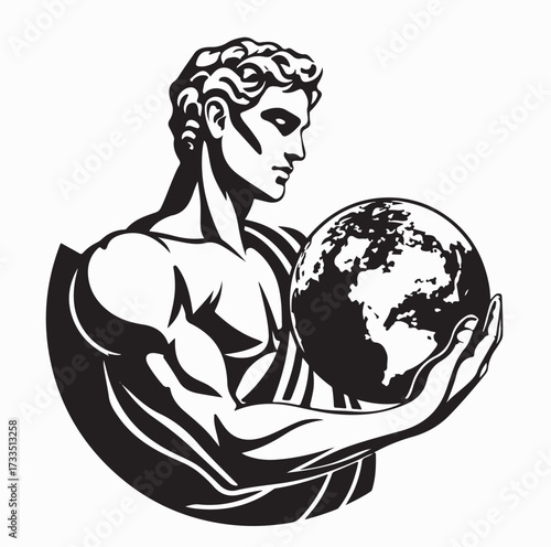 Atlas Figure Carrying Globe Logo Vector Design on white background