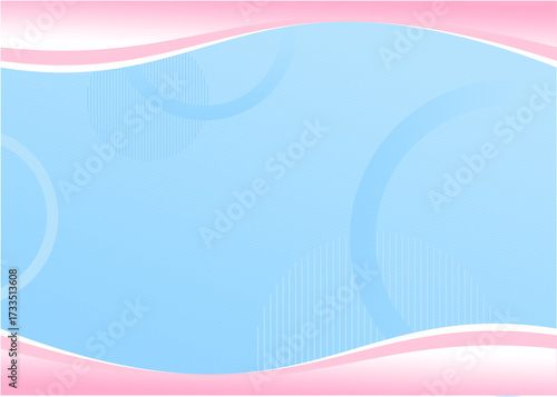 An abstract background featuring a light blue main area with subtle overlapping geometric circles and vertical line patterns. It is framed by smooth, curving pink and white border elements at the top 