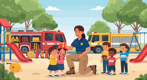 Firefighter visits a kindergarten, educating and connecting with the children