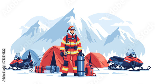 Mountain rescue team member preparing for a search and rescue operation