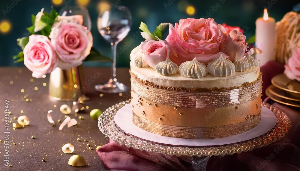 Naklejka premium Vintage Style Buttercream Celebration Cake
