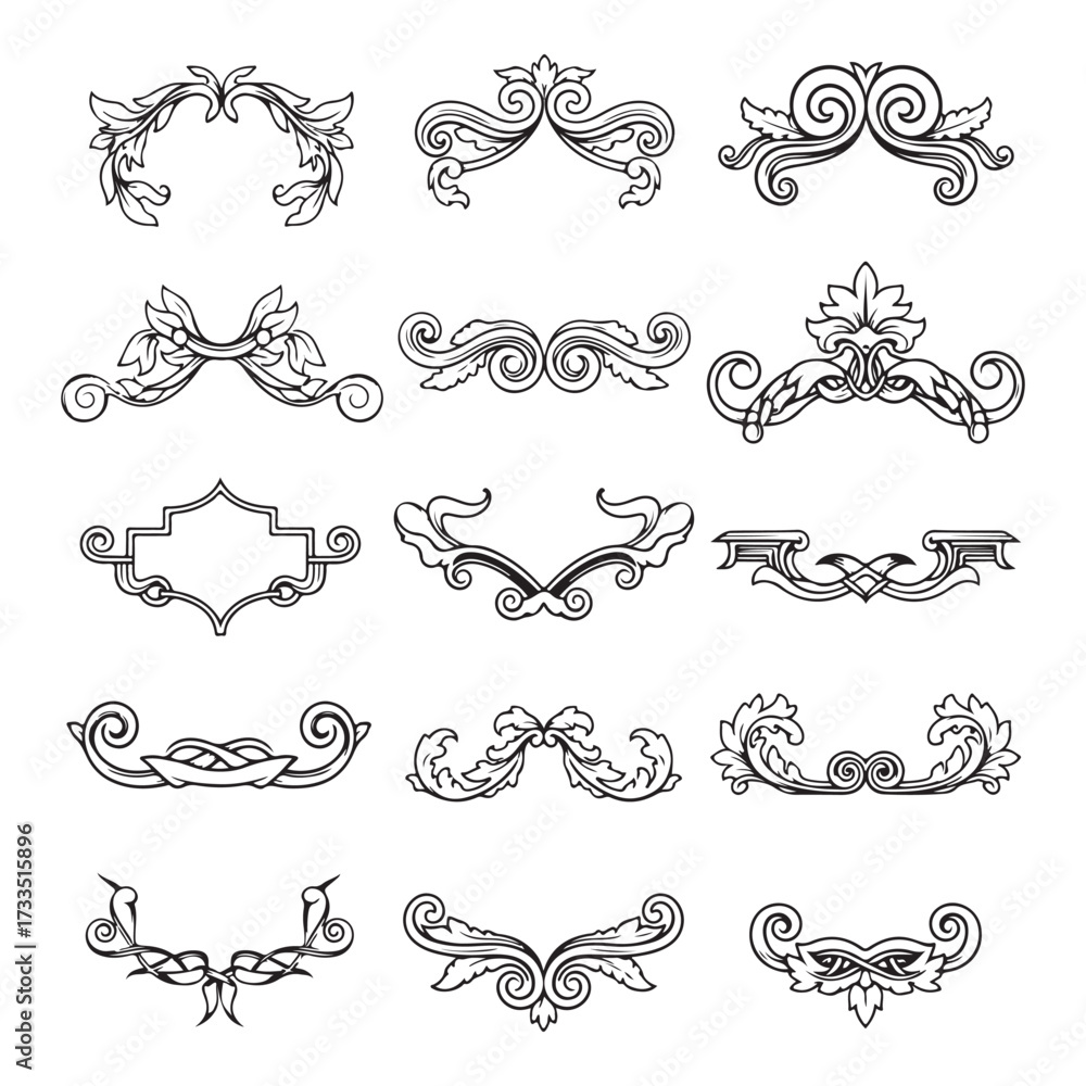 Naklejka premium Large set vector black silhouette frame cartouches badges silhouette vector illustration on white background.