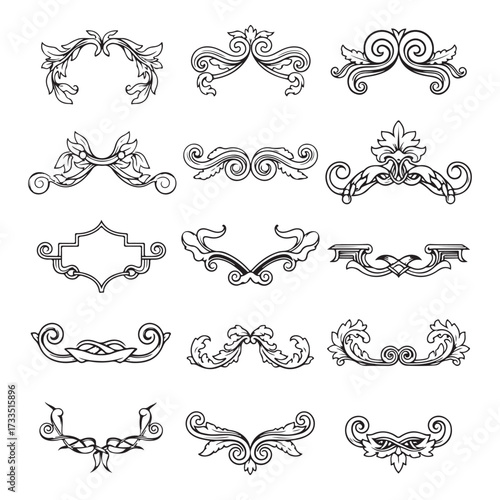 Large set vector black silhouette frame cartouches badges silhouette vector illustration on white background.