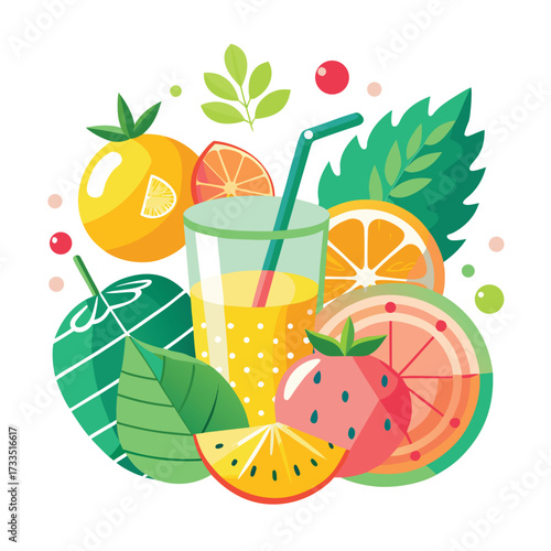 Fresh fruit juice with assorted fruits illustration