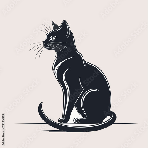 Sleek, stylized black cat vector illustration. This elegant and mysterious feline design is perfect for logos, branding, pet-related projects, or adding a touch of sophisticated charm.