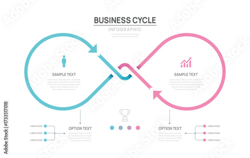 Business infographic chart template. cycle Loop process 2 steps options. presentation with icons Vector illustration.