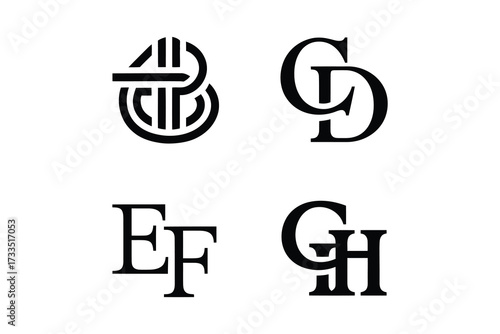 Free Download Four different letter combinations in black on a white background design - GFXLoad