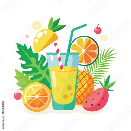 fruit juice and cocktail with fresh fruits