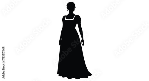 Elegant Silhouette of a Woman in a Long Dress Standing Gracefully