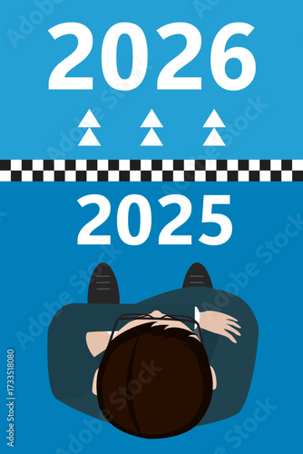 Start new 2026 year. New year resolution or success opportunity, change to new business bright future, overcome business difficulty, ambitious businessman